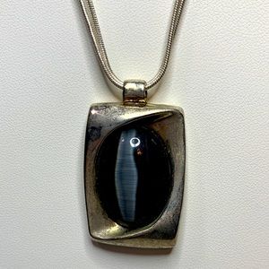 Vintage Kenneth Cole Signed Double Strand Necklace Silver Tone tiger eye Y2K